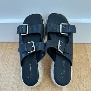 Leather platform wedge sandals